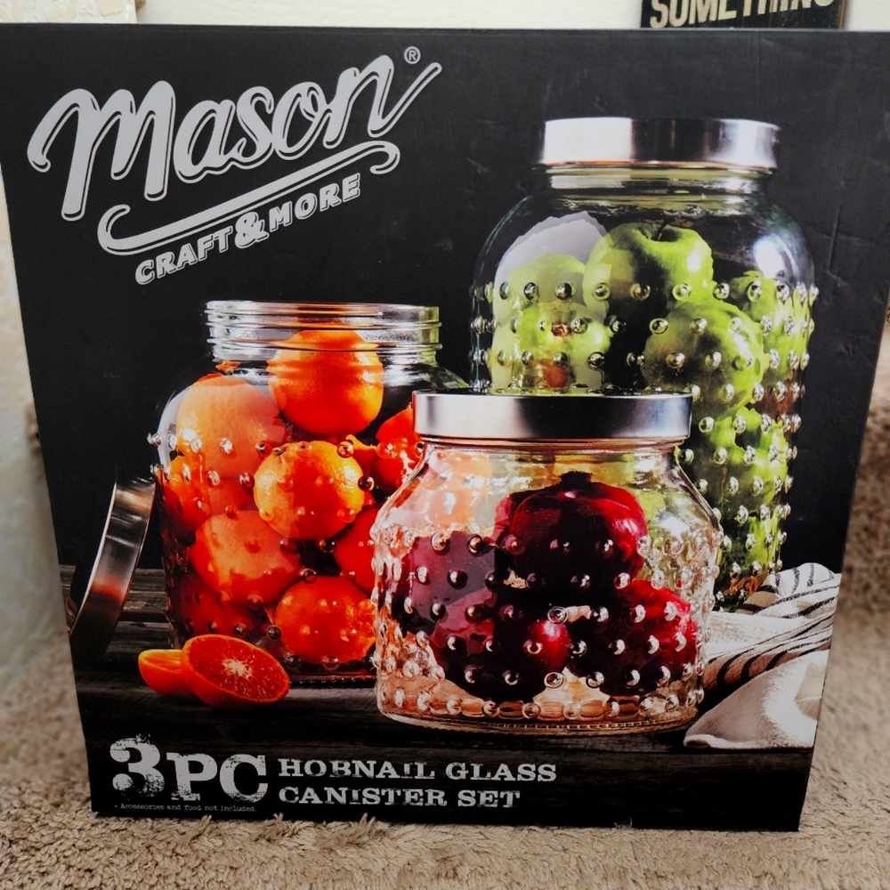 3PC MASON Large HOBNAIL GLASS CANISTER SET or 4pc EUROPEAN STYLE SET